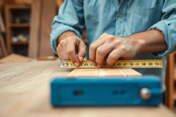 Master Your Projects with Expert Carpenter Services for Quality and Precision Carpenter expertly measuring wood for a custom furniture project in a workshop setting, showcasing craftsmanship and attention to detail.