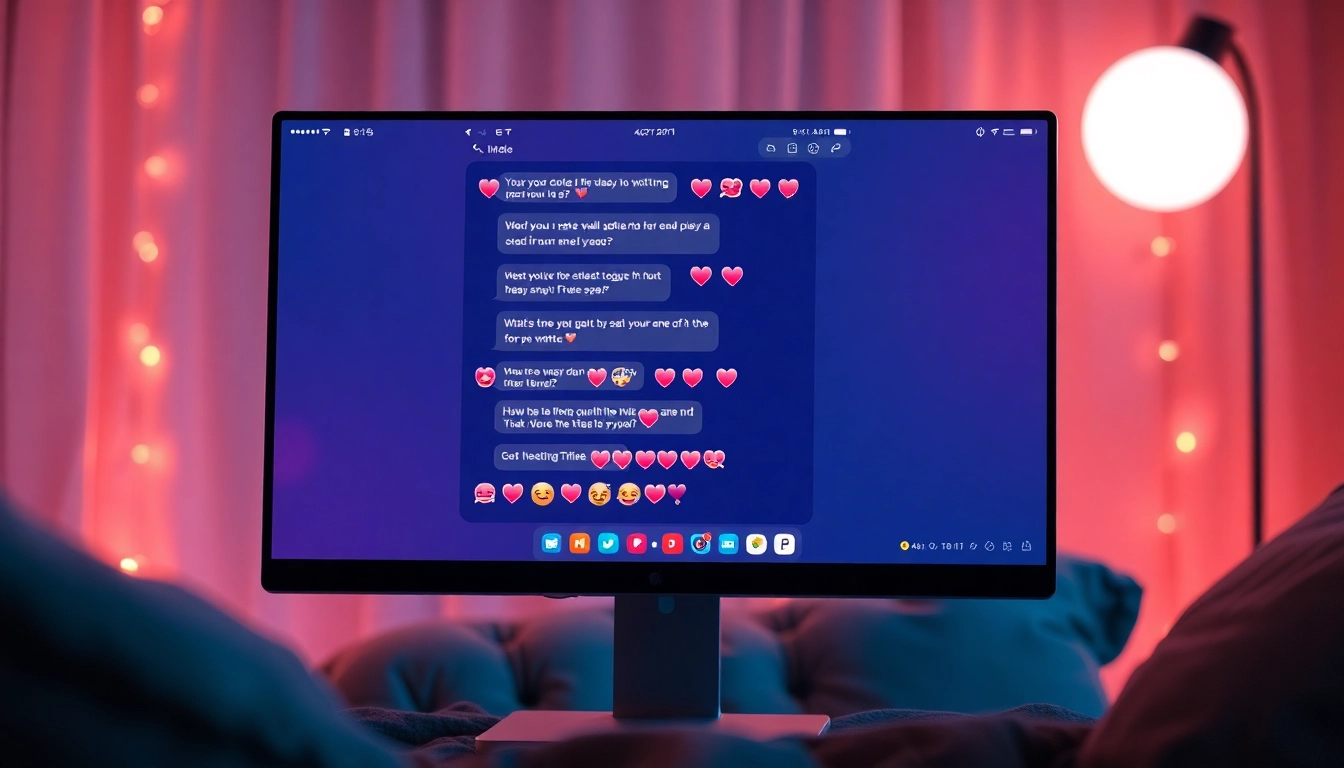 A cozy digital scene showcasing an engaging AI porn chat on a computer screen.
