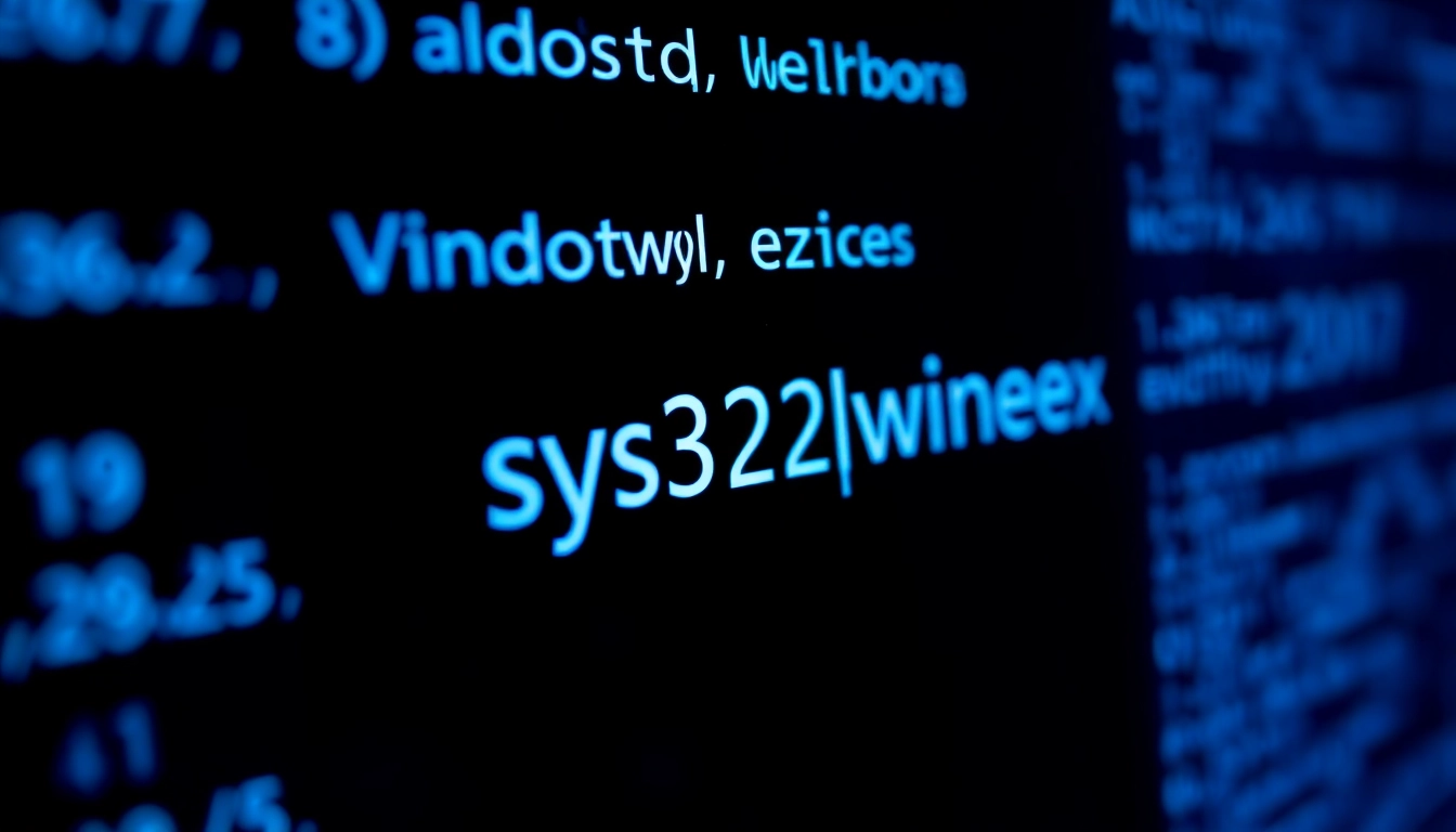 Secure Windows system file analysis at https://sys32win.com/, highlighting sys32win.exe in a high-tech environment for cybersecurity analysis.