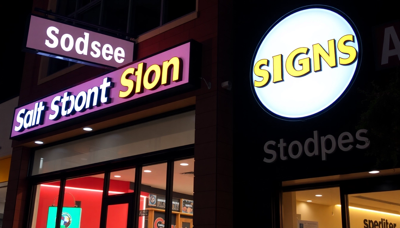 Custom signs attracting attention with bright lighting and clean design, ideal for storefronts and outdoor branding