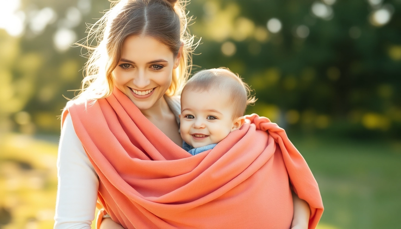 Parent demonstrating Paras kantoreppu, showing ergonomic design and comfort for both caregiver and baby during outdoor walk.