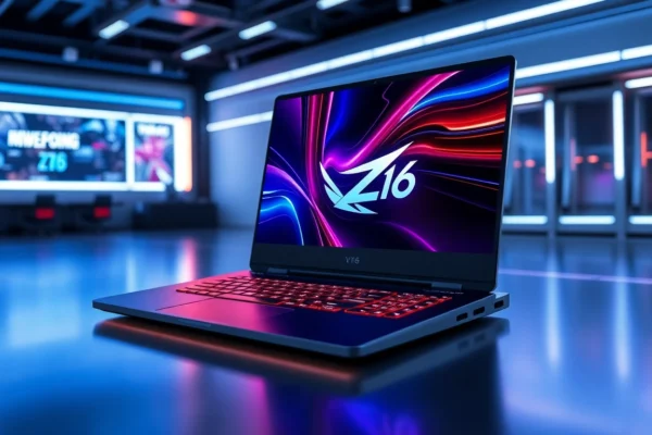 Mastering Z16: Strategic Insights and Innovations from KJC’s Global Entertainment Ecosystem Z16 gaming laptop showcased in a high-tech setting highlighting advanced design and performance features.