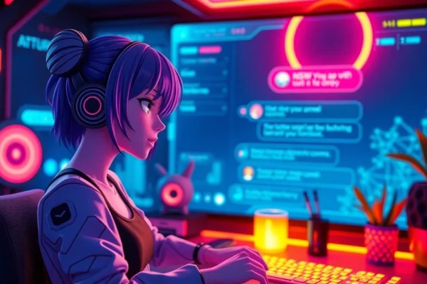 PNG of a lifelike anime-style NSFW ai chatbot interface, highlighting real-time interactions and unfiltered conversation features, designed for adult users.