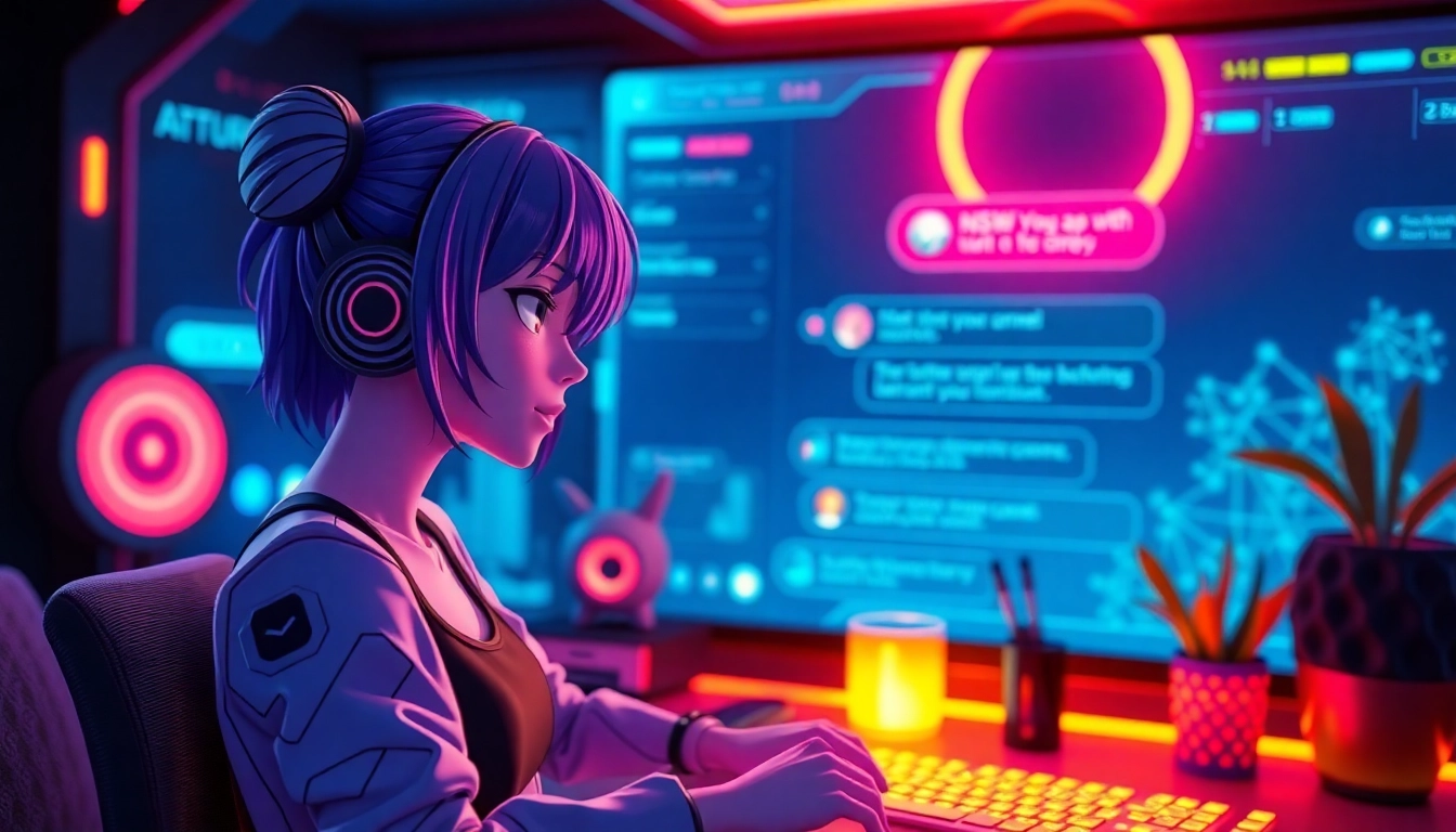 PNG of a lifelike anime-style NSFW ai chatbot interface, highlighting real-time interactions and unfiltered conversation features, designed for adult users.
