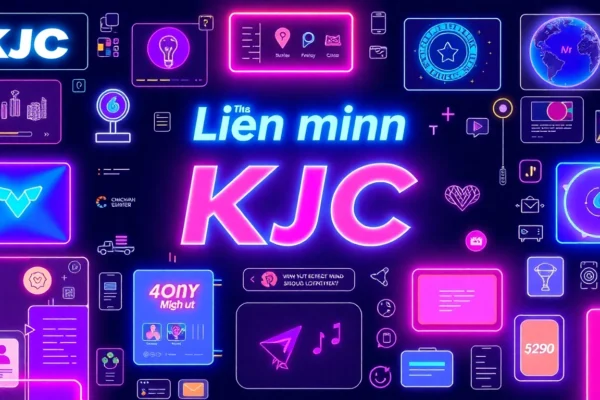 Liên minh KJC: Pioneering a Global Entertainment Ecosystem for Unmatched User Experiences Lien minh KJC leading diverse entertainment platforms with a modern, high-tech visual appeal