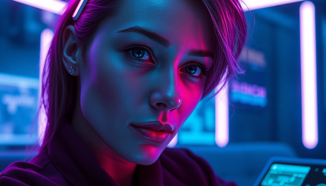 NSFW AI Generator-powered: Cinematic, neon-lit AI partner portrait with hyperreal detail