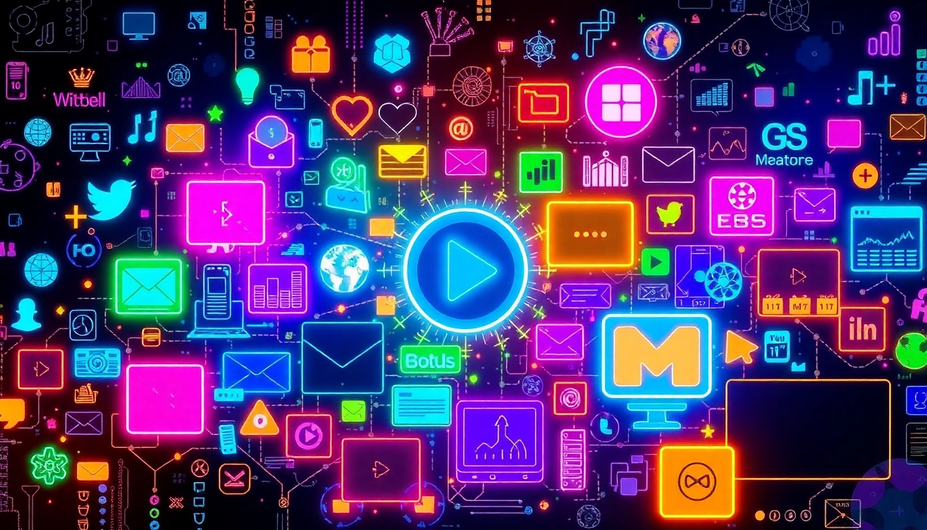Liên minh KJC leading digital entertainment alliance with global connectivity and modern technology illustration.