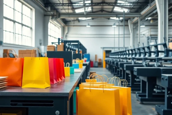 High-quality torba papierowa being folded in a professional packaging factory with printing