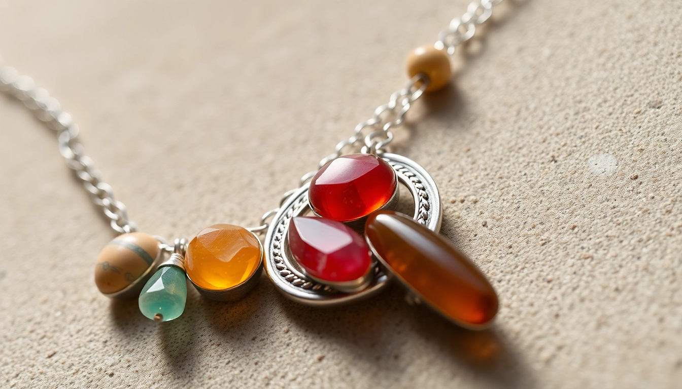 Elegant necklace with real natural stones showcased prominently, highlighting naszyjnik z