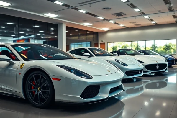 Auto sportive usate showcase featuring luxurious cars in a bright, modern setting with vibrant
