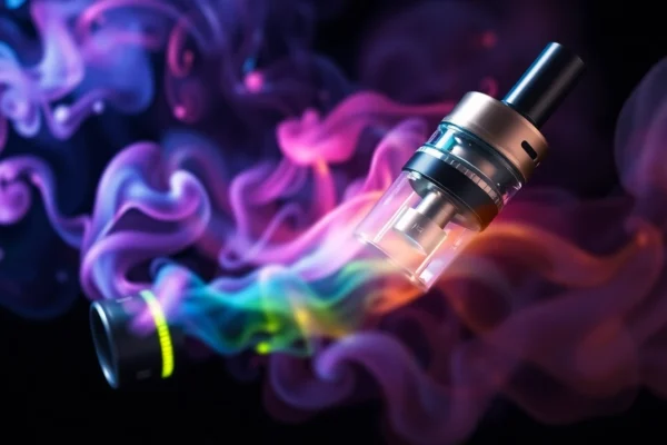 Professional e-cigarette device emitting colorful vapor for a modern vaping experience illustration
