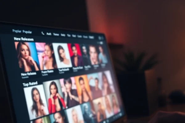 A modern adult website homepage displayed on a computer screen with colorful thumbnails and a dark theme.