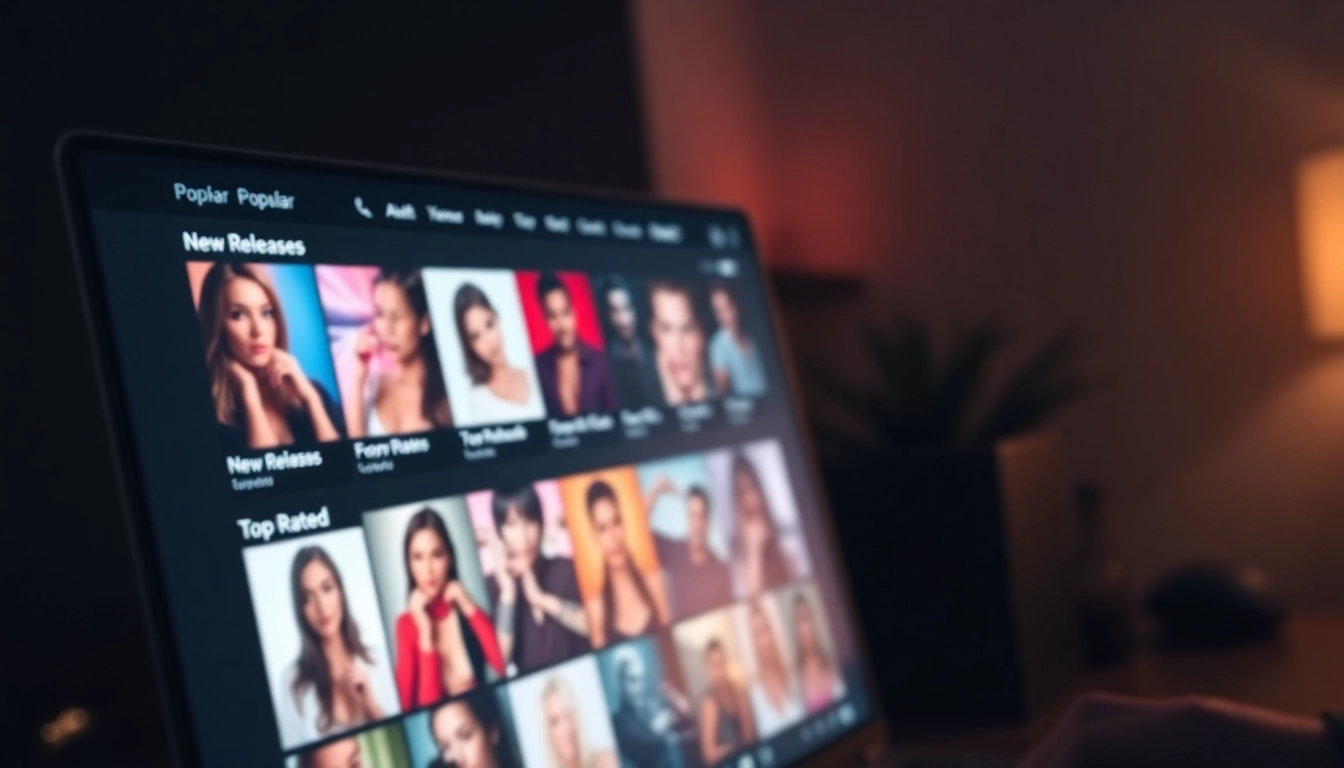 A modern adult website homepage displayed on a computer screen with colorful thumbnails and a dark theme.