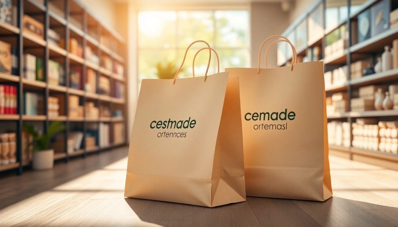 Eco-friendly torba papierowa in a retail shop, showcasing biodegradable paper bag with branding