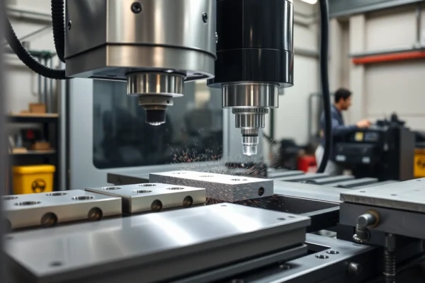 Professional team performing usugi frezowania CNC on aluminum components in a high-tech