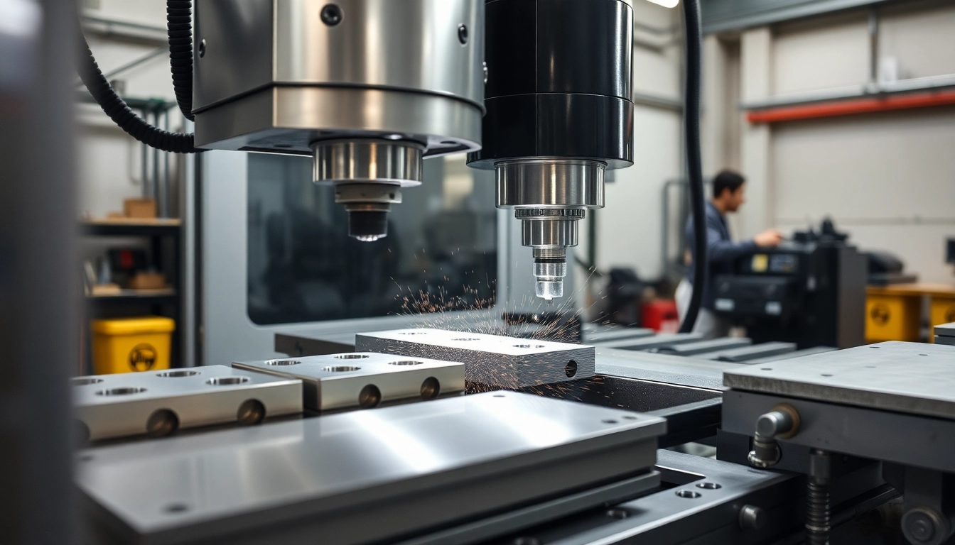 Professional team performing usugi frezowania CNC on aluminum components in a high-tech