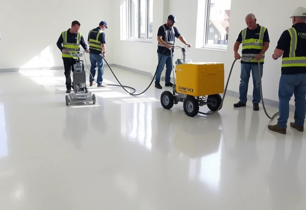 Liquid screeding Birmingham installation process by skilled professionals, showcasing modern