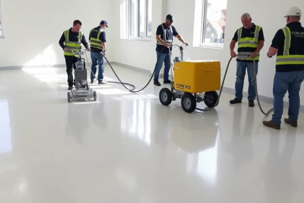 Liquid screeding Birmingham installation process by skilled professionals, showcasing modern