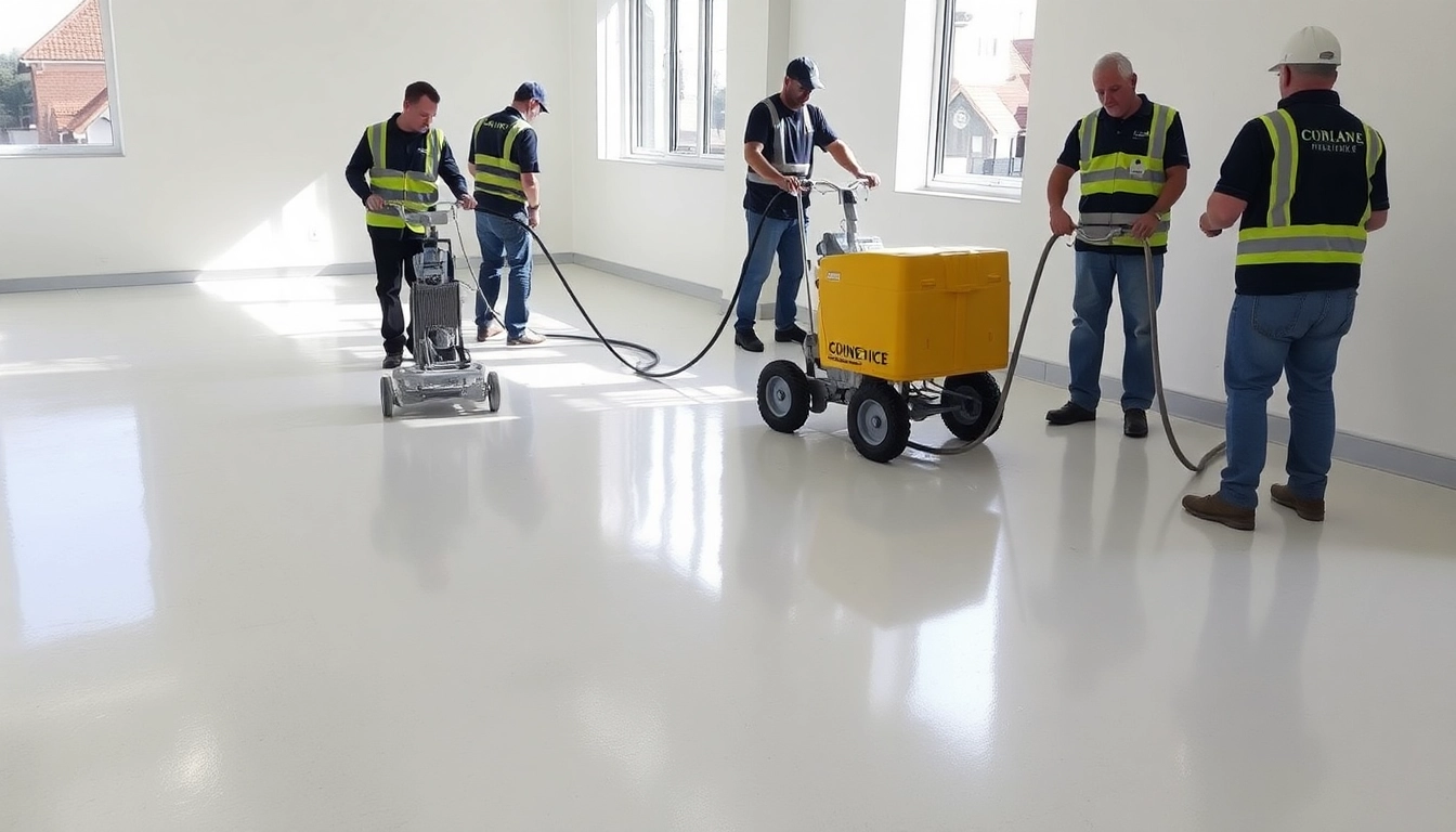 Liquid screeding Birmingham installation process by skilled professionals, showcasing modern