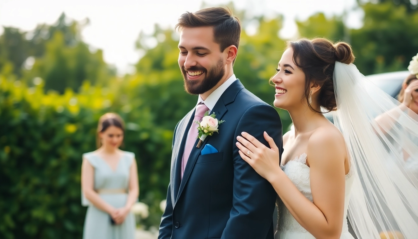 Professional team performing eskuvo fotozas capturing genuine moments at a scenic outdoor wedding